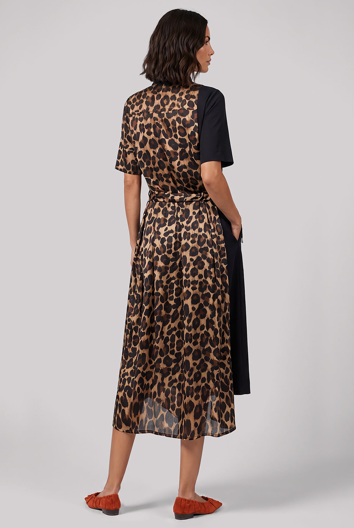 SACAI Dresses Leopard Print X Suit Midi Dress | Black/Beige