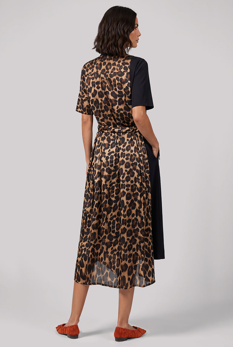 SACAI Dresses Leopard Print X Suit Midi Dress | Black/Beige