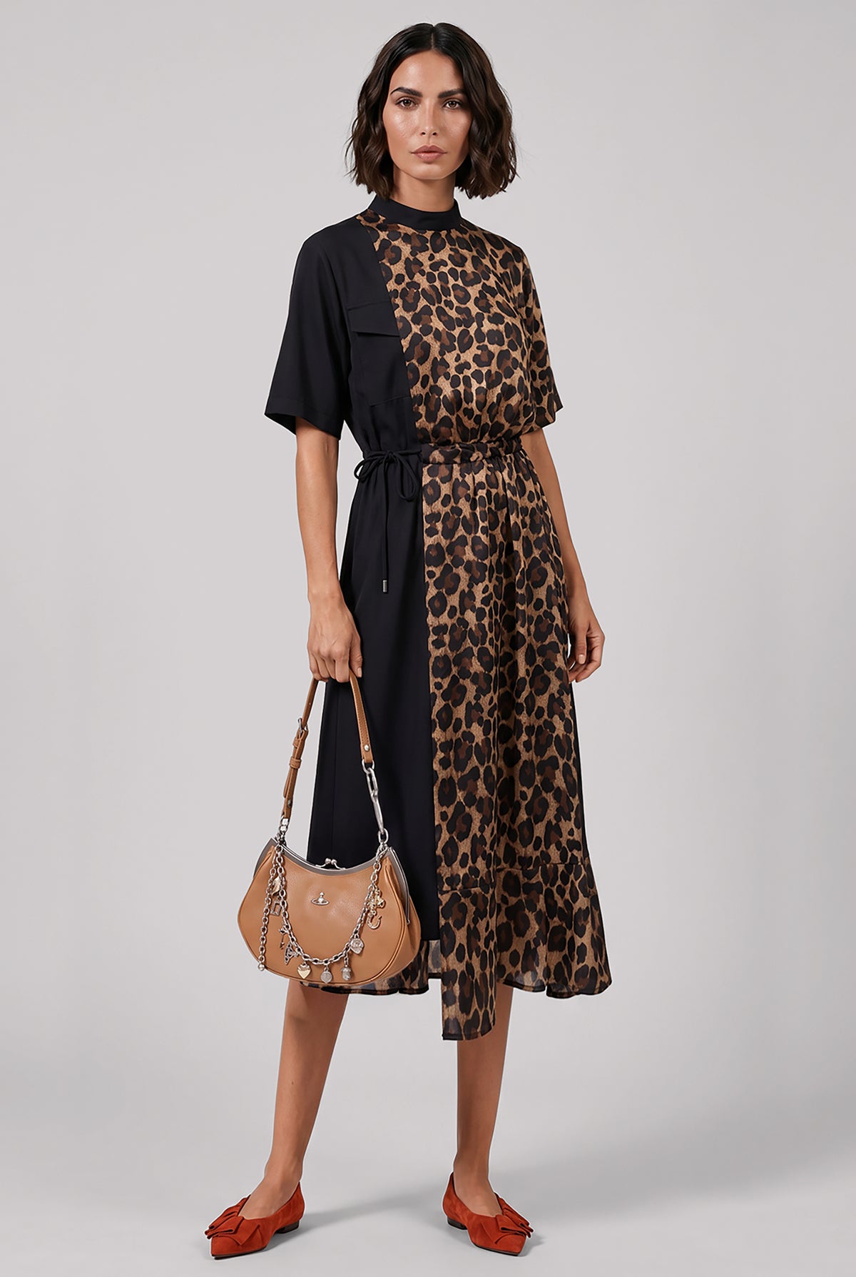 SACAI Dresses Leopard Print X Suit Midi Dress | Black/Beige