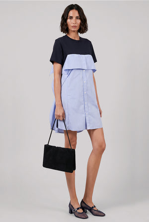 Long T-Shirt X Stripe Shirt Panel | Navy/Light Blue