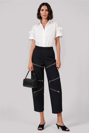 Drawstring Waist Panel Crop Pant | Black