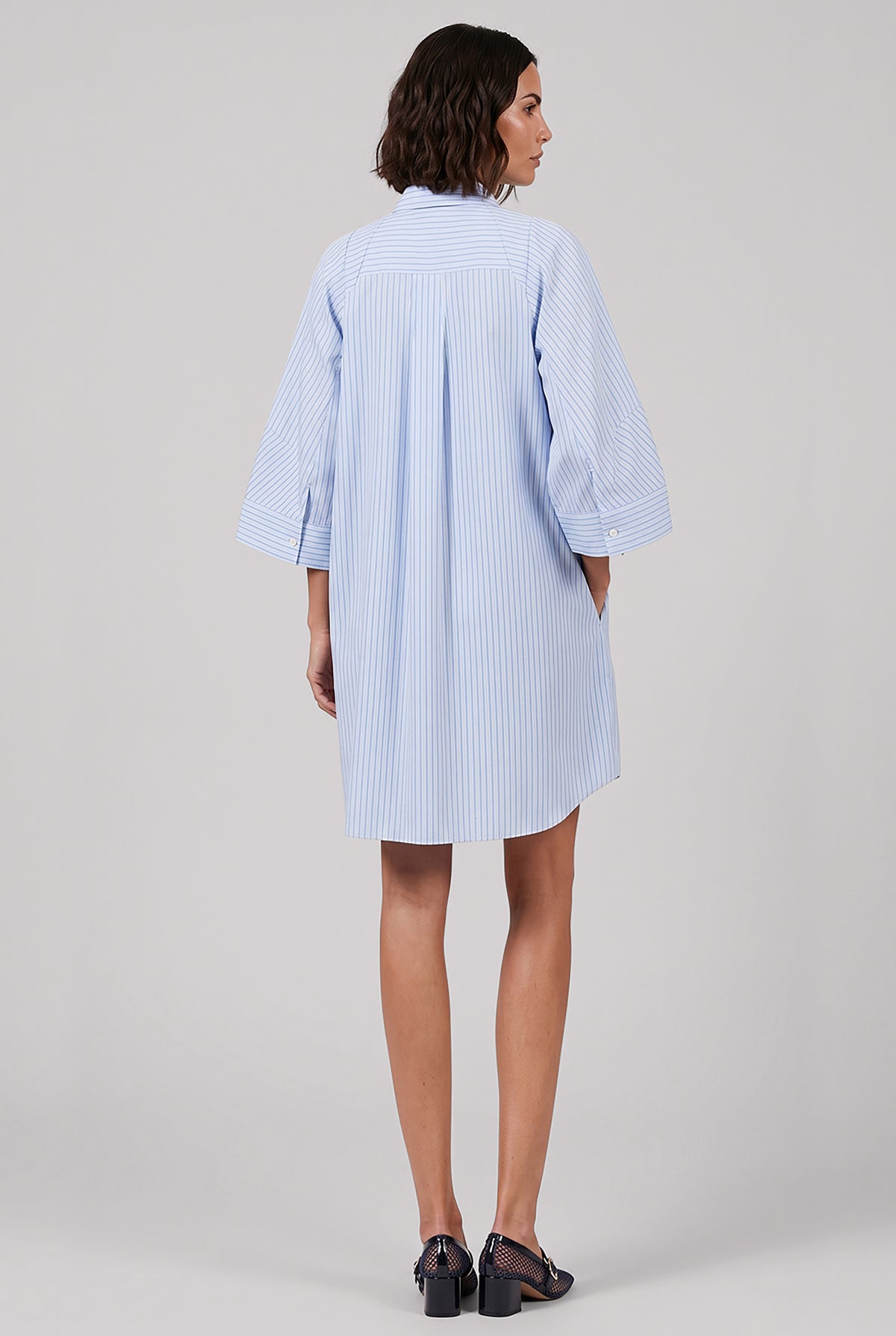 SACAI Dresses Stripe Bell Cuff Shirt Dress | Light Blue