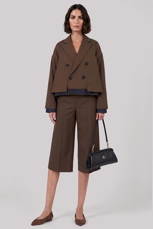 Suiting X Denim Oversize Double Breast Jacket | Brown/Indigo