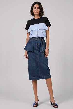 Denim Midi Skirt With Peplum Detail | Blue