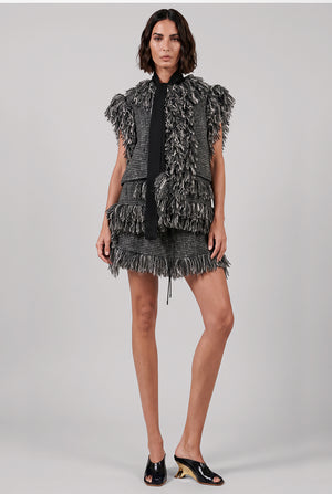 Tweed Fringe crop Vest | Grey