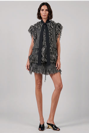 Tweed Fringe crop Vest | Grey