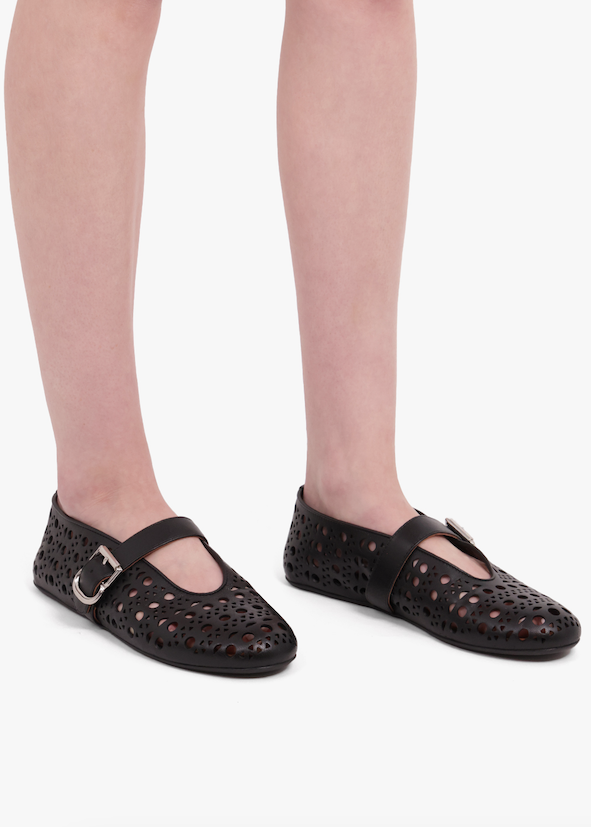 ALAIA SHOES Vienne Perforated Ballet Flat | Black