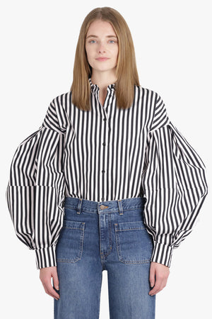 NINA RICCI RTW Stripe L/S Shirt With Balloon Sleeves | Black/White