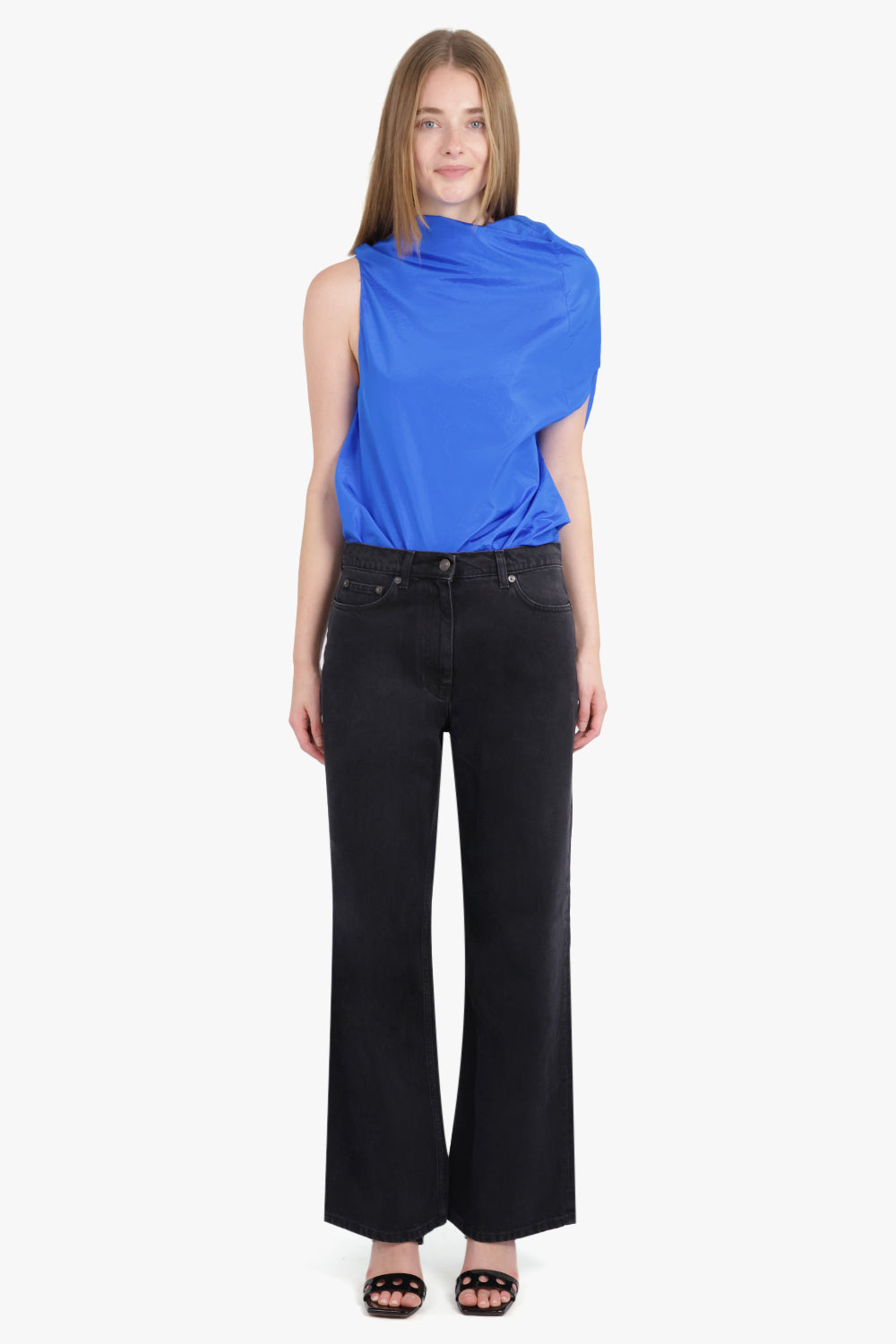 THE ROW RTW Aria Asymmetric Shoulder Detail Sleeveless Top | Blue