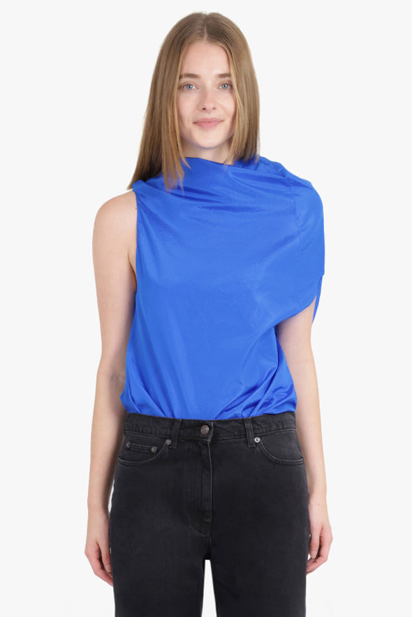 THE ROW RTW Aria Asymmetric Shoulder Detail Sleeveless Top | Blue