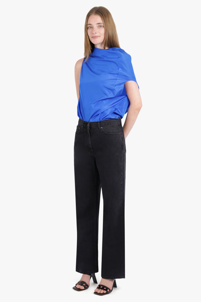 THE ROW RTW Aria Asymmetric Shoulder Detail Sleeveless Top | Blue