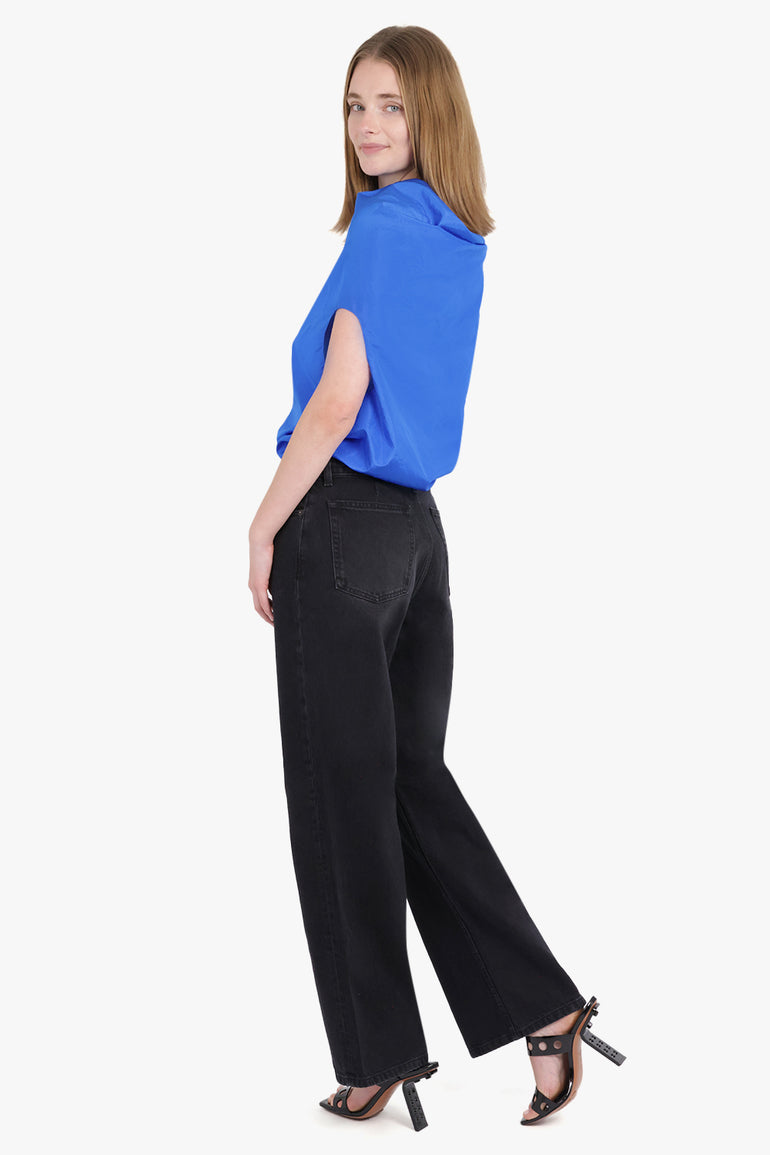 THE ROW RTW Aria Asymmetric Shoulder Detail Sleeveless Top | Blue