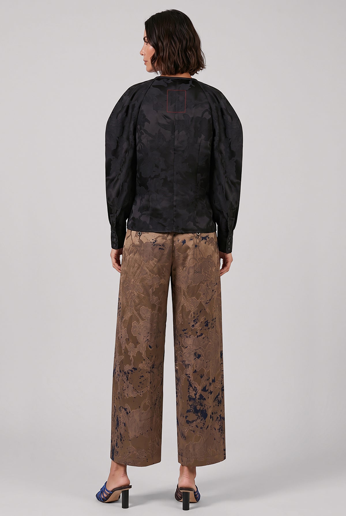 UMA WANG RTW Trimm Floral Jacquard Crop Jacket Top | Black