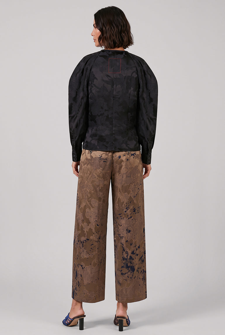 UMA WANG RTW Trimm Floral Jacquard Crop Jacket Top | Black