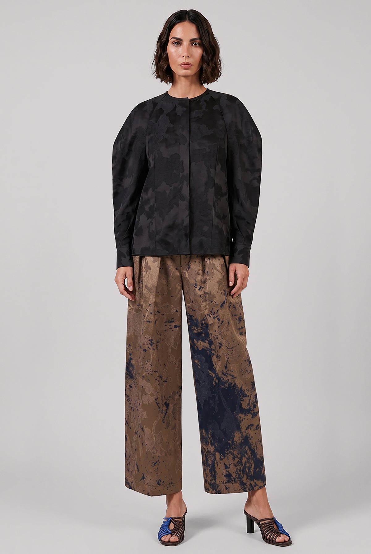 UMA WANG RTW Trimm Floral Jacquard Crop Jacket Top | Black