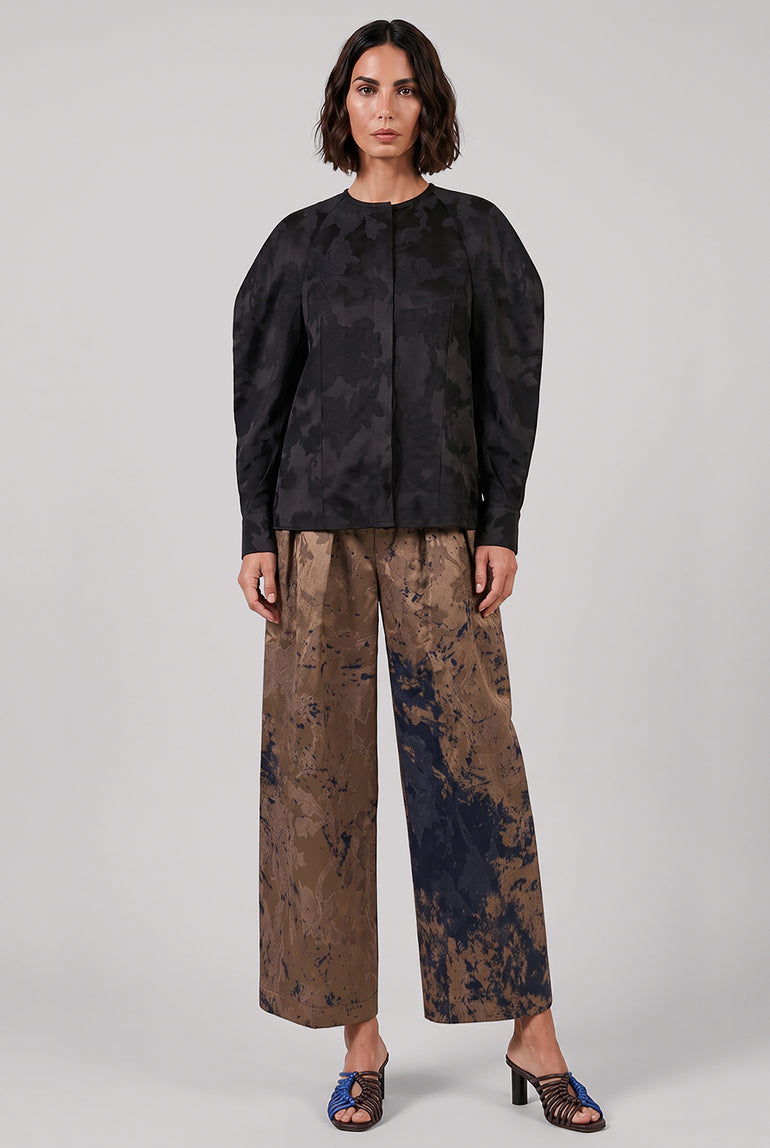 UMA WANG RTW Trimm Floral Jacquard Crop Jacket Top | Black