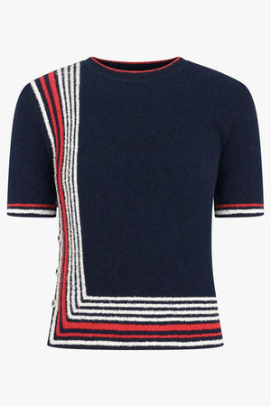 Boucle Stripe Detail S/S Knit Top | Navy/White/Red