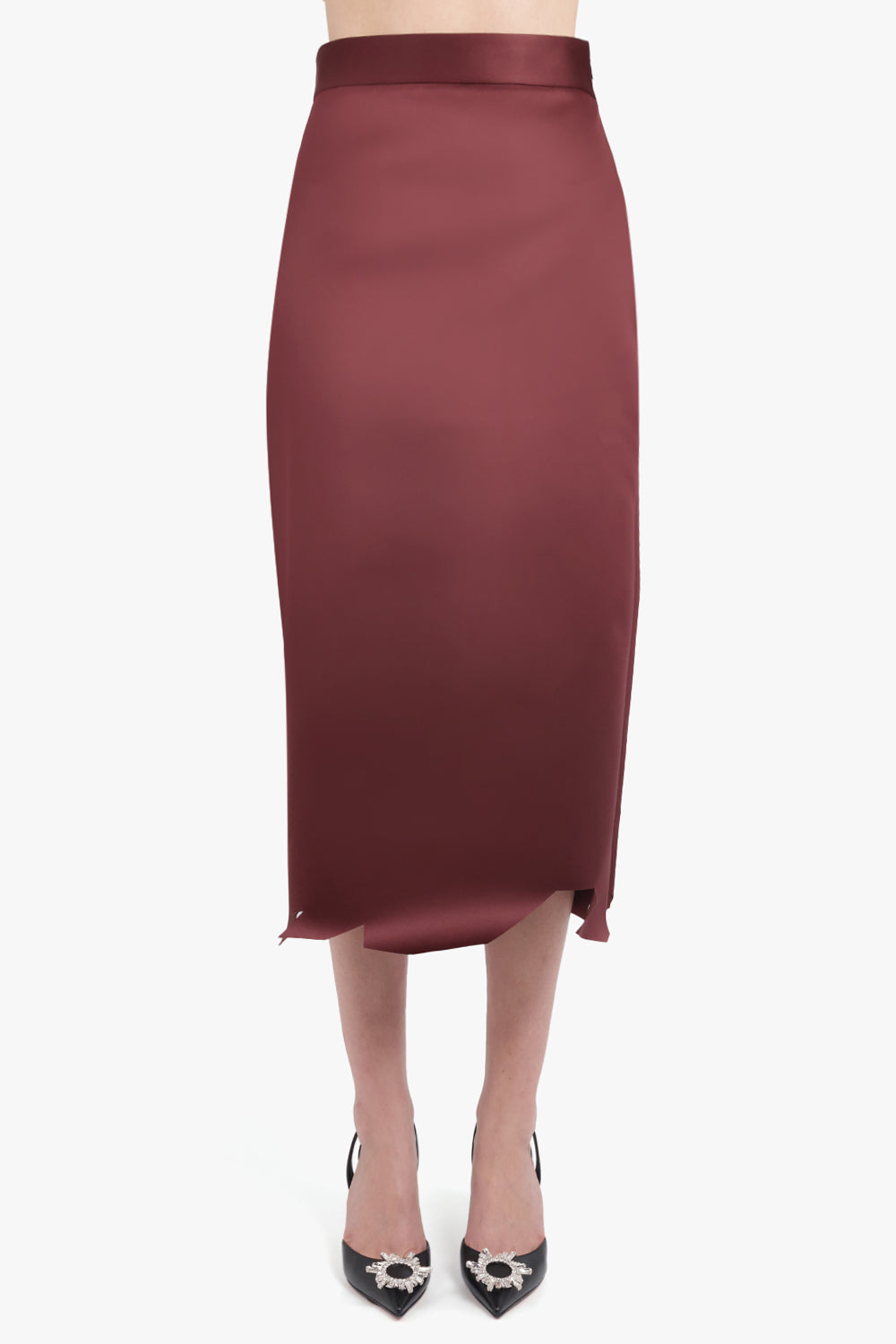 VIKTOR & ROLF RTW Deconstructed Hem Midi Skirt | Burgundy