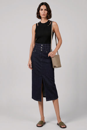 Triple Layer Long Denim Skirt | Indigo