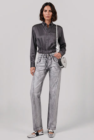 Bodysuit Shirt With Peplum Waist | Dark Grey