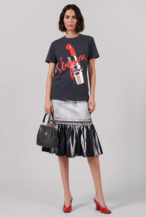 Painted Midi Peplum Skirt | Grey/Black
