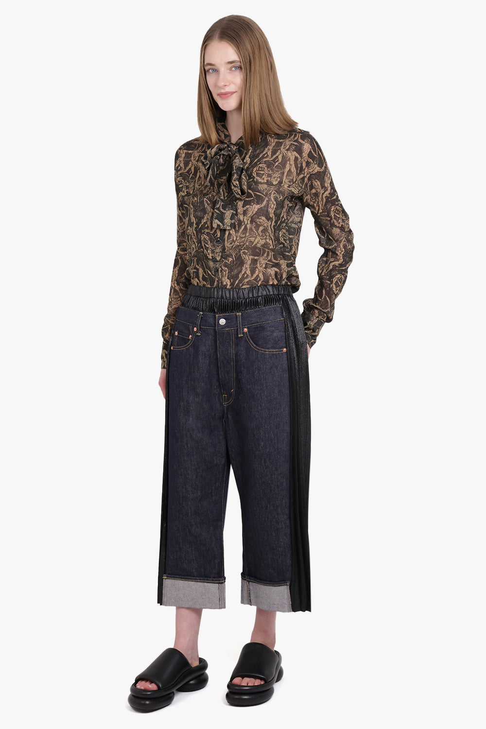 JUNYA WATANABE RTW Contrast Levi Denim x Pleat Panel Crop Pant | Black