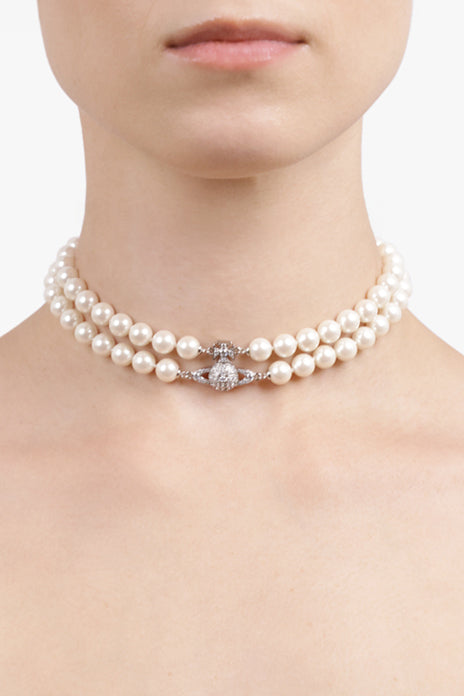 VIVIENNE WESTWOOD JEWELLRY SILVER / White/Silver Graziella Two Row Pearl Choker | White/Silver