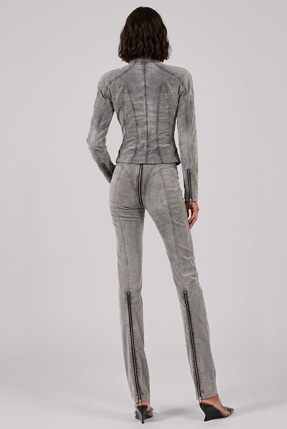 VIVIENNE WESTWOOD RTW Beetle Zip Denim Corduroy Jacket | Grey