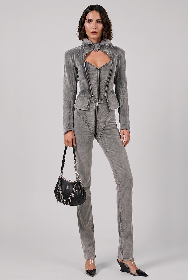 VIVIENNE WESTWOOD RTW Beetle Zip Denim Corduroy Jacket | Grey