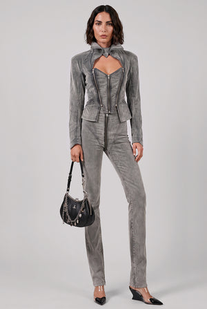 VIVIENNE WESTWOOD RTW Beetle Zip Denim Corduroy Jacket | Grey
