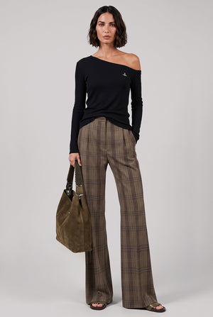 Check Wide Leg Trousers | Brown/Multi