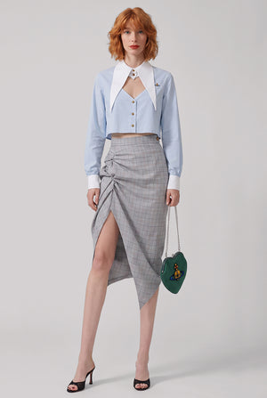 Cut Off Heart Crop Shirt | Blue/White