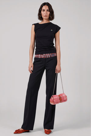 Kung Fu Trouser With Check Elastic Waist | Black/Red/White