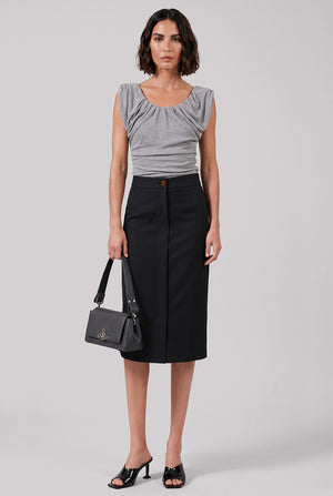 Trouser Detail Midi Skirt | Black