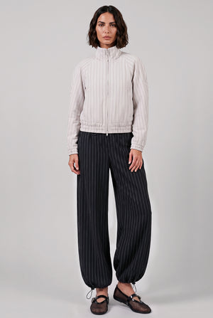 Pinstripe Sport Uniform Wide-Leg Trouser | Black