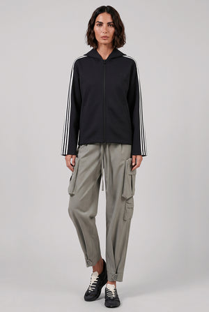 Zip Up Hoodie Wire Track Jacket With Stripe Detail | Black/White