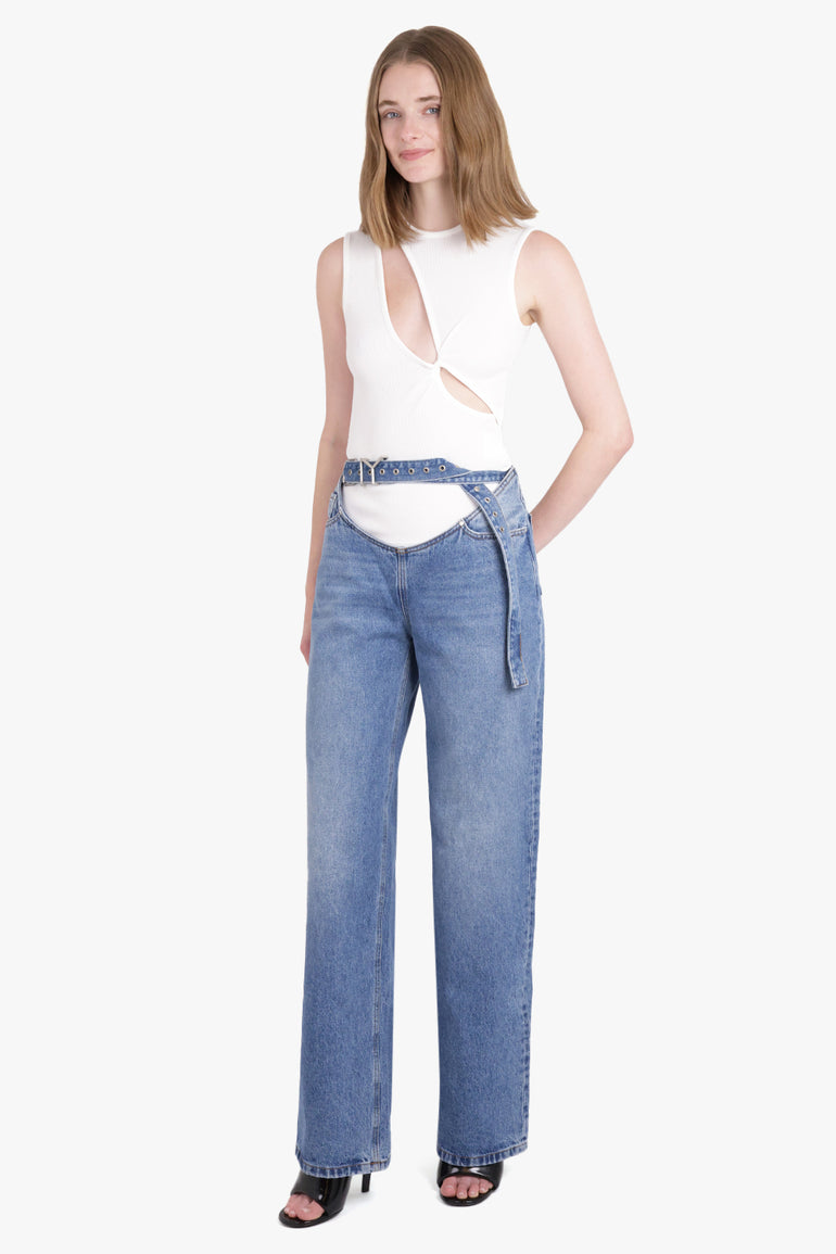 Y PROJECT Y BELT ARC DENIM JEANS FADED BLUE NEW SEASON PARLOUR X 