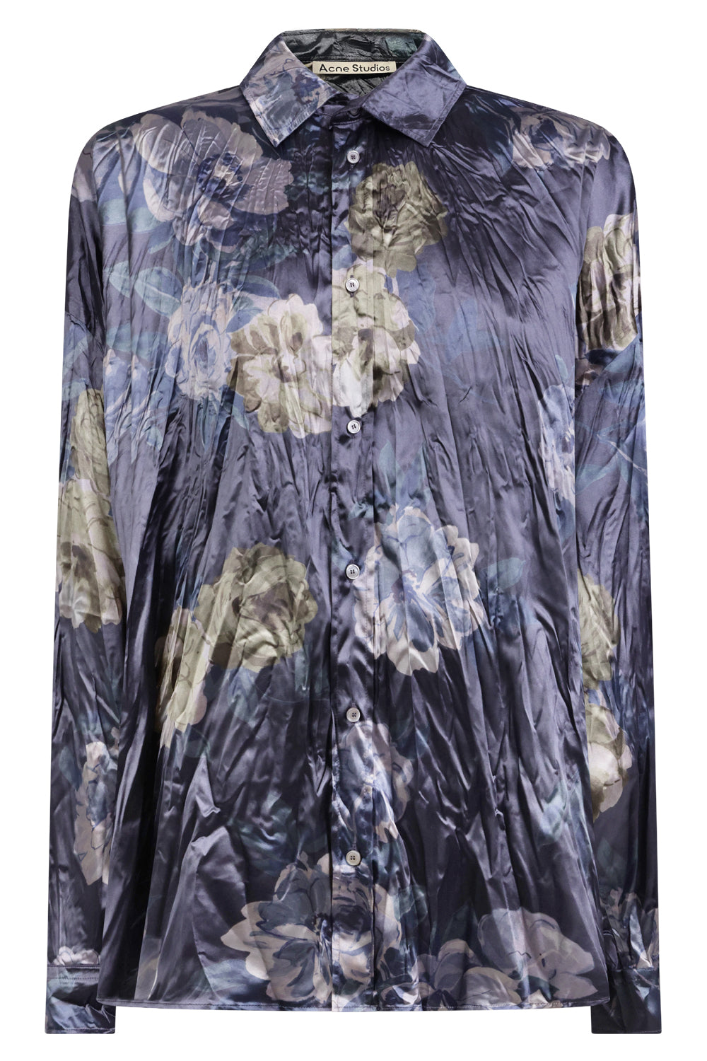 ACNE STUDIOS RTW Floral Print Crinkle Satin Shirt | Navy