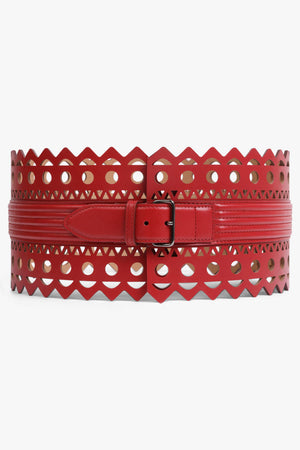 ALAIA ACCESSORIES 1992 LEATHER CORSET BELT |  RED