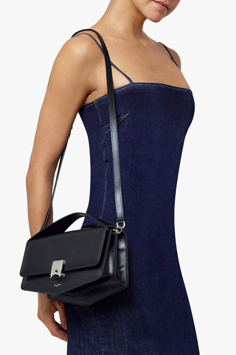 ALAIA BAGS MULTI Le Papa East West Box Calfskin Bag | Black/Silver