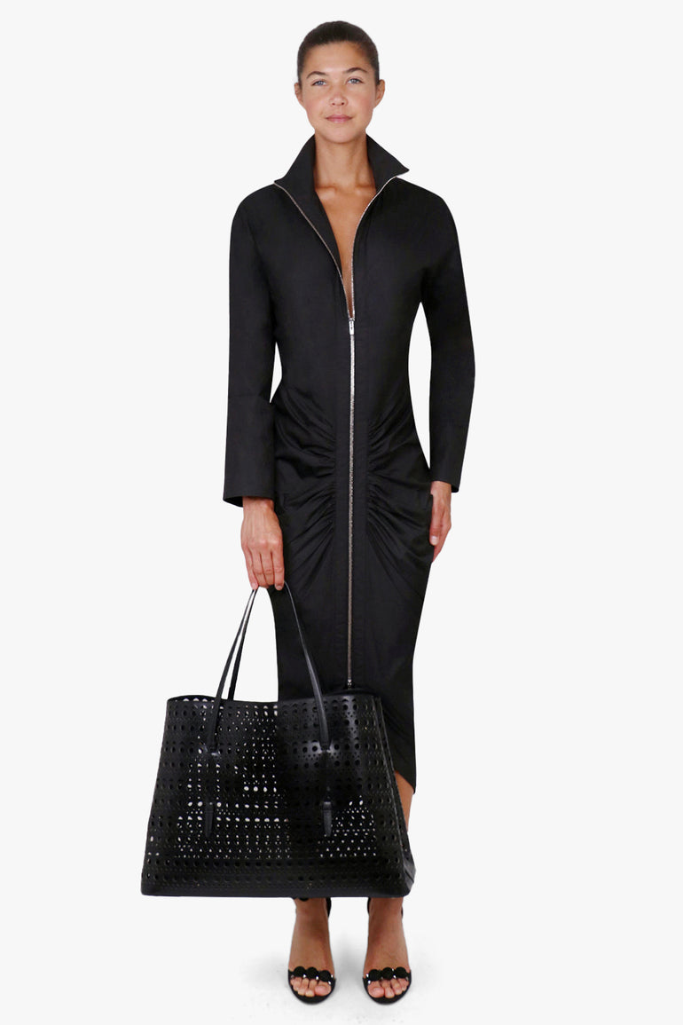 ALAIA BAGS BLACK Mina 50 Perforated Vienne Calfskin Tote Bag | Black