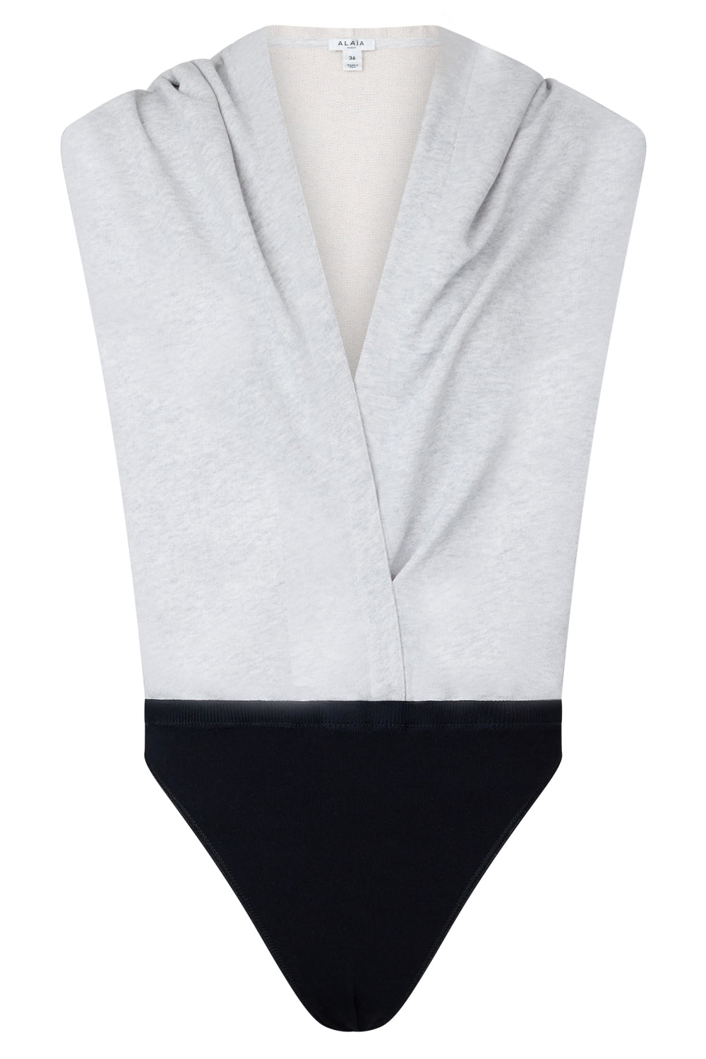 ALAIA RTW Cotton Fleece Bodysuit | Grey/Black