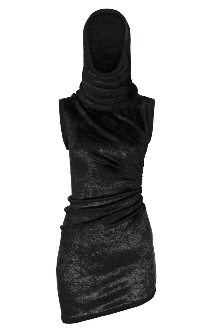 black mini dress with hood Papper hoodie mini dress