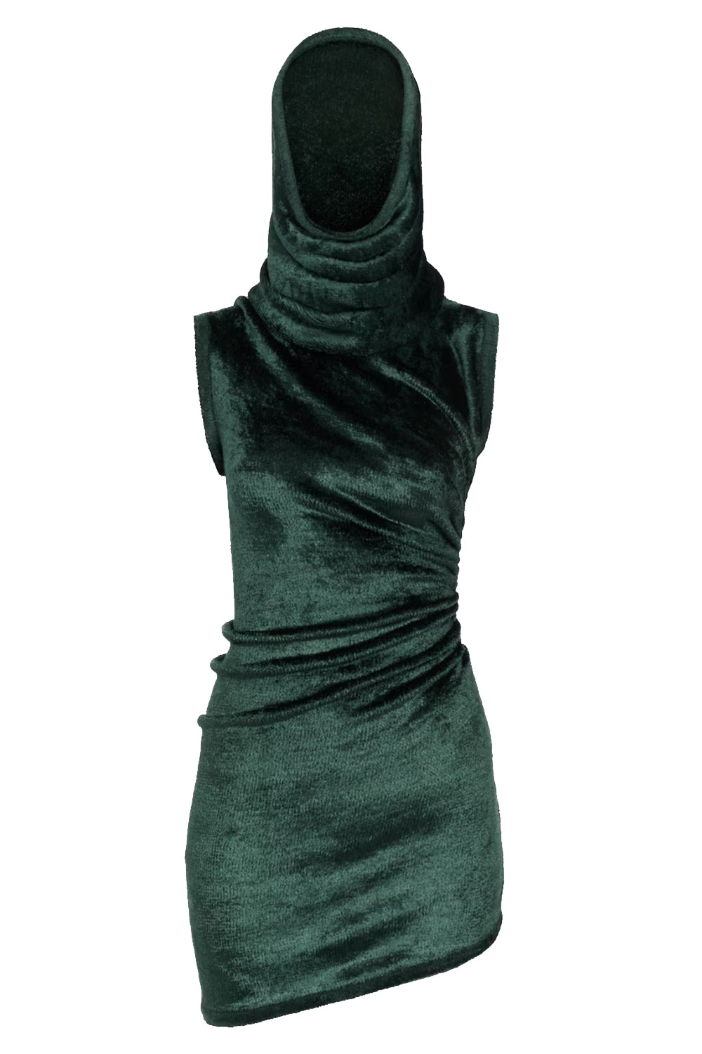 ALAIA RTW Shiny Velvet Mini Hood Dress | Forest Green