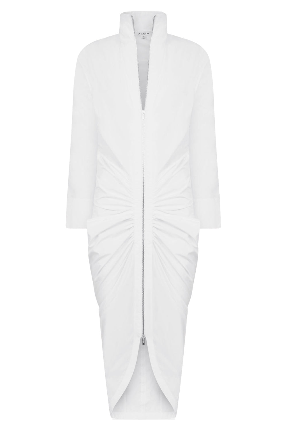 ALAIA RTW ZIPPED L/S COTTON POPILN DRESS | WHITE