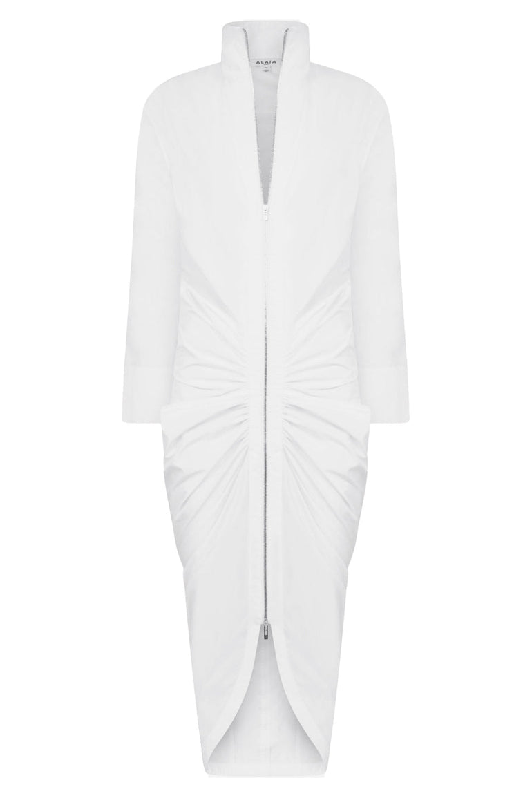 ALAIA RTW ZIPPED L/S COTTON POPILN DRESS | WHITE