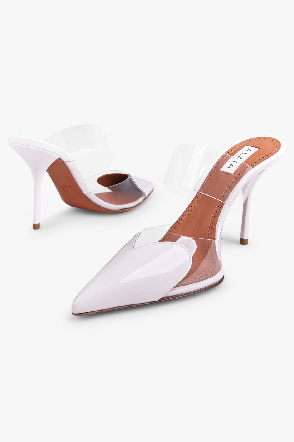 ALAIA SHOES Patent Calfskin 90mm Heart Mules | White