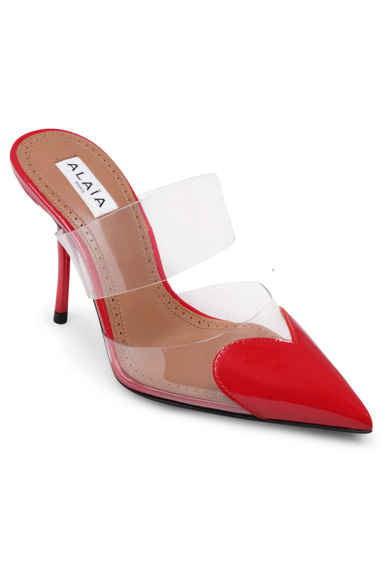 ALAIA SHOES Patent Heart Mules 90mm | Red