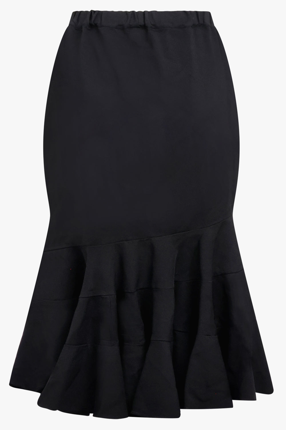 COMME DES GARCONS RTW Elastic Waist Tier Ruffle Hem Midi Skirt | Black