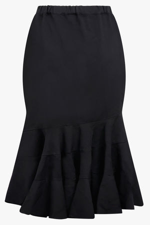 COMME DES GARCONS RTW Elastic Waist Tier Ruffle Hem Midi Skirt | Black